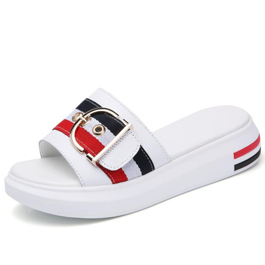 Summer Net Celebrity Same Style Slippers Women Flat-bottomed Flip-flop Beach Sandals Fashion Outer Wear New All-match