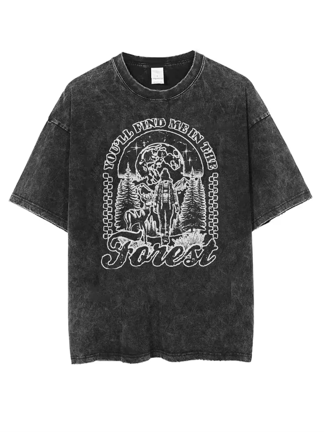 Best-Selling Comfortable Round-Neck Washed T-Shirt for Women Men Loose Fit Black Halloween Print Winter Casual Style